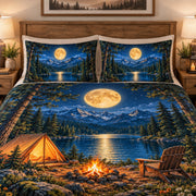 Alternate view of Moonlit Mountain Camp Quilt Set – Lake Bedroom Gift for Camping Lovers with diamond stitching