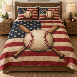 Patriotic Baseball Bat Quilt Set – Americana Sports Bedding Gift
