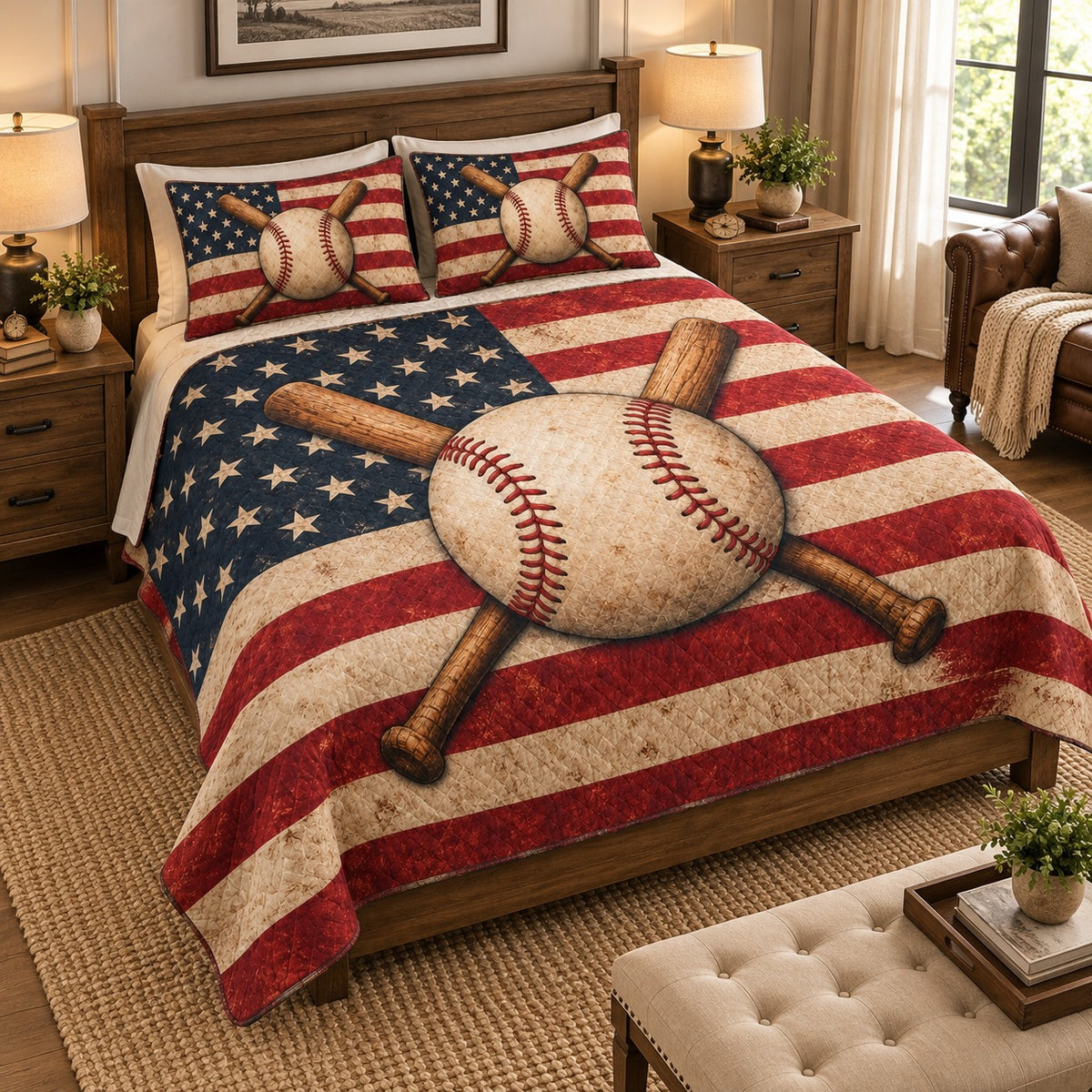 Patriotic baseball bats quilt set – left angle