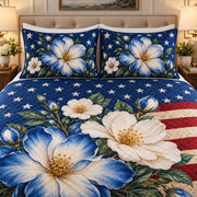 Patriotic Blue Floral American Flag Quilt Set – Gift for USA Lovers — right angle view