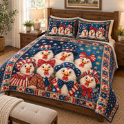 Patriotic chicken family quilt set – left angle