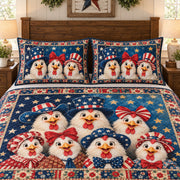 Patriotic chicken family quilt set – right angle
