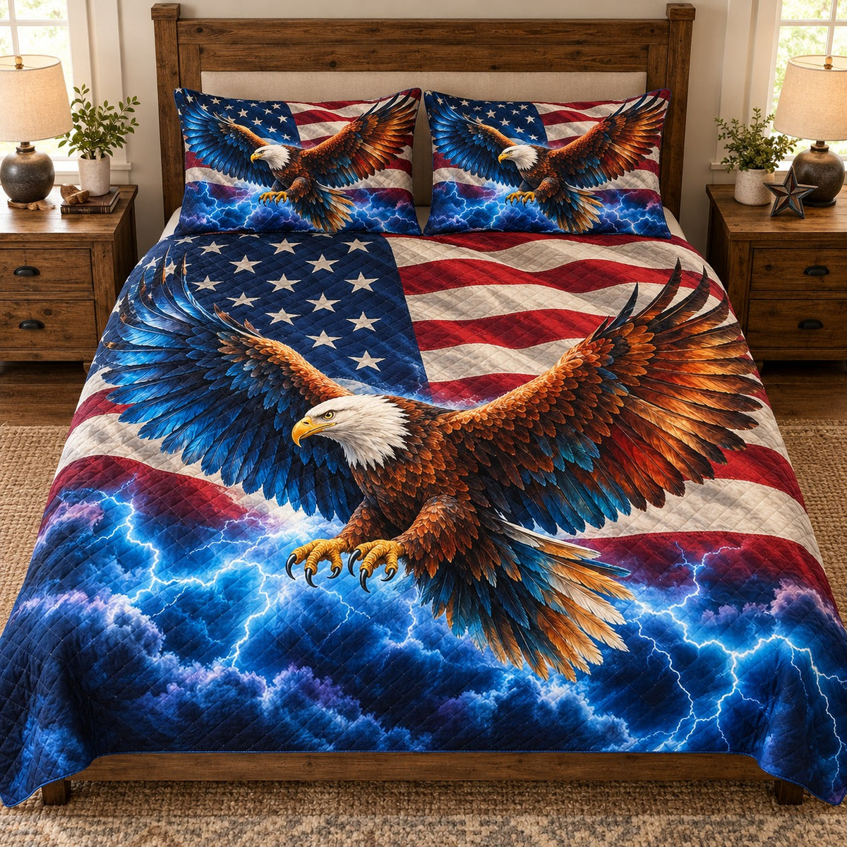 Patriotic eagle lightning quilt set – front view