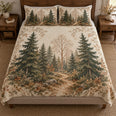 Pine Forest Path Quilt Set – Neutral Woodland Bedding Gift for Nature Lovers