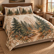 Pine forest path quilt set – angled bedroom view