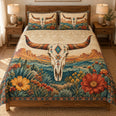 Southwestern Floral Longhorn Skull Quilt Set – Boho Western Gift