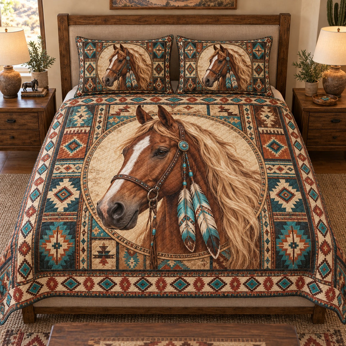 Southwestern horse quilt set – front view