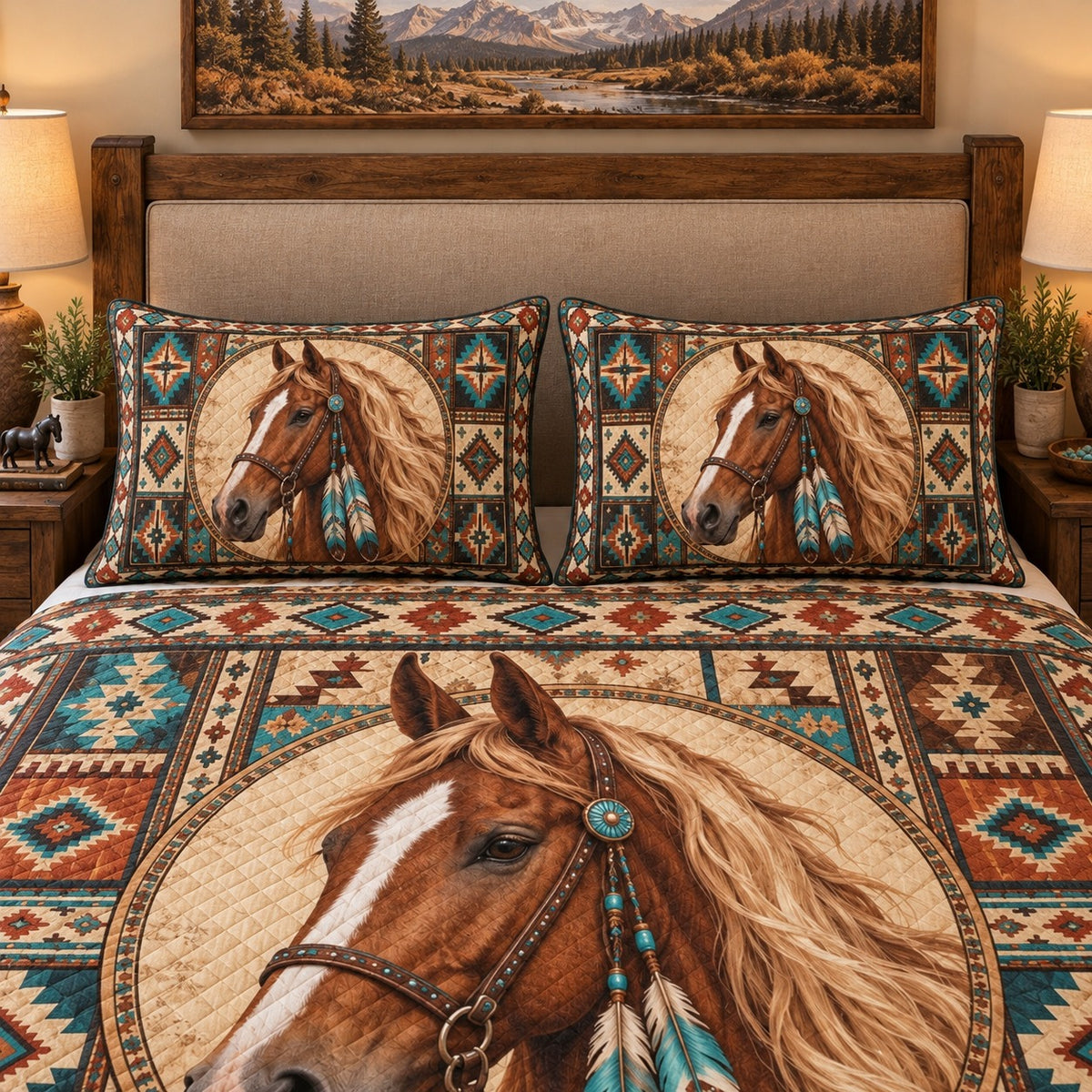 Southwestern horse quilt set – alternate angle