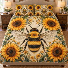 Sunflower Honey Bee Quilt Set – Cheerful Farmhouse Bedding Gift
