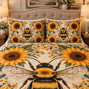 Sunflower honey bee quilt set – right angle