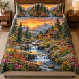 Sunset Wildflower Cabin Quilt Set – Mountain Stream Bedding Gift for Nature Lovers