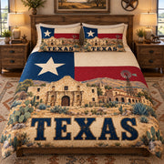 Angled view of Texas Alamo Windmill Quilt Set – Rustic Bedroom Gift for Texas Lovers with diamond stitching