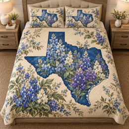 Texas Bluebonnet Silhouette Quilt Set – Floral Gift for Texas Lovers