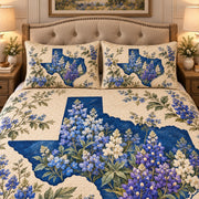 Angled view of Texas Bluebonnet Silhouette Quilt Set – Floral Gift for Texas Lovers with diamond stitching