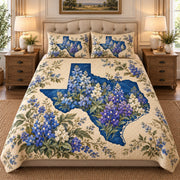 Alternate view of Texas Bluebonnet Silhouette Quilt Set – Floral Gift for Texas Lovers with diamond stitching