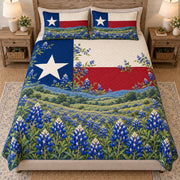 Texas Flag Bluebonnet Meadow Quilt Set – Floral Gift for Texas Lovers — front hero view