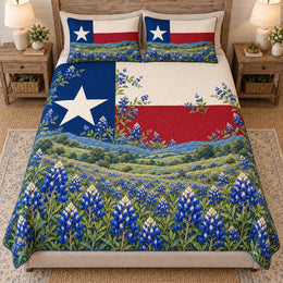 Texas Flag Bluebonnet Meadow Quilt Set – Floral Gift for Texas Lovers