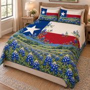 Texas Flag Bluebonnet Meadow Quilt Set – Floral Gift for Texas Lovers — left angle view