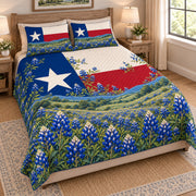 Texas Flag Bluebonnet Meadow Quilt Set – Floral Gift for Texas Lovers — right angle view