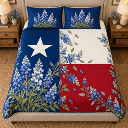 Texas Flag Bluebonnet Quilt Set – Floral Bedroom Gift for Texas Lovers
