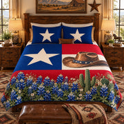 Texas Lone Star Cowboy Hat Quilt Set – Western Bedding Gift for Texas Lovers — left angle view