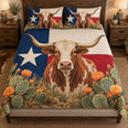 Texas Longhorn Cactus Quilt Set – Western Bedroom Gift for Longhorn Lovers