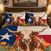 Alternate view of Texas Longhorn Cactus Quilt Set – Western Bedroom Gift for Longhorn Lovers with diamond stitching