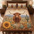 Texas Longhorn Sunflower Meadow Quilt Set – Rustic Ranch Bedding Gift