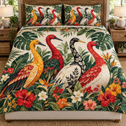Tropical crane and hibiscus quilt set – front view