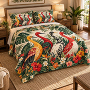 Tropical crane and hibiscus quilt set – left angle