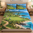Tropical Coastal Golf Course Quilt Set – Scenic Bedding Gift for Golf Lovers
