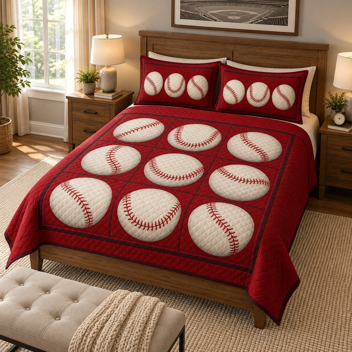 Vintage baseball quilt set – left angle