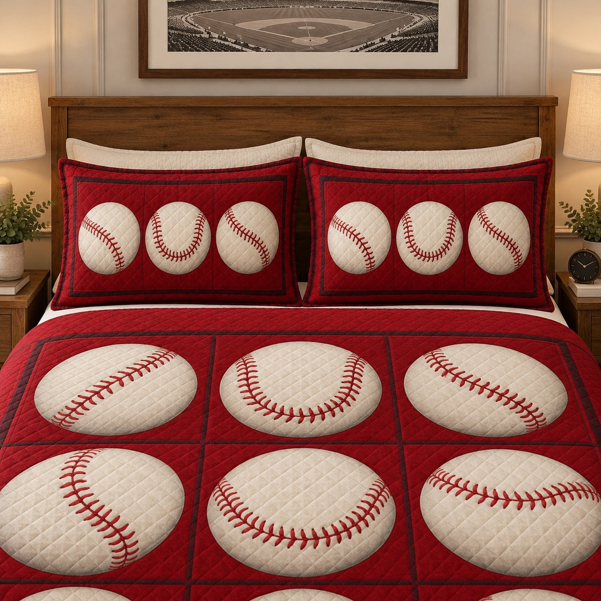Vintage baseball quilt set – right angle