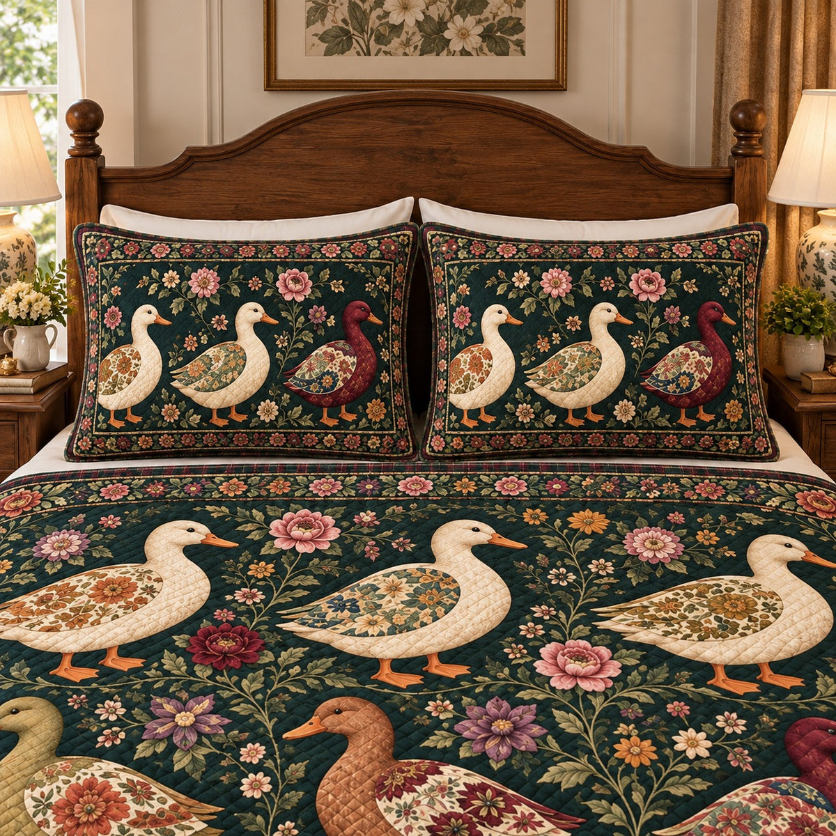 Vintage floral duck quilt set – right angle