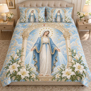 Virgin Mary lilies quilt set – front view