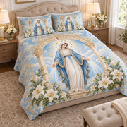 Virgin Mary lilies quilt set – left angle