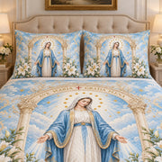 Virgin Mary lilies quilt set – right angle