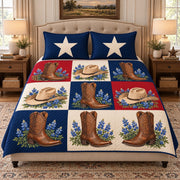 Western Cowboy Boots & Hats Patchwork Quilt Set – Rustic Ranch Gift — right angle view