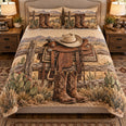 Western Cowboy Saddle Quilt Set – Rustic Ranch Bedding Gift for Cowboy Lovers