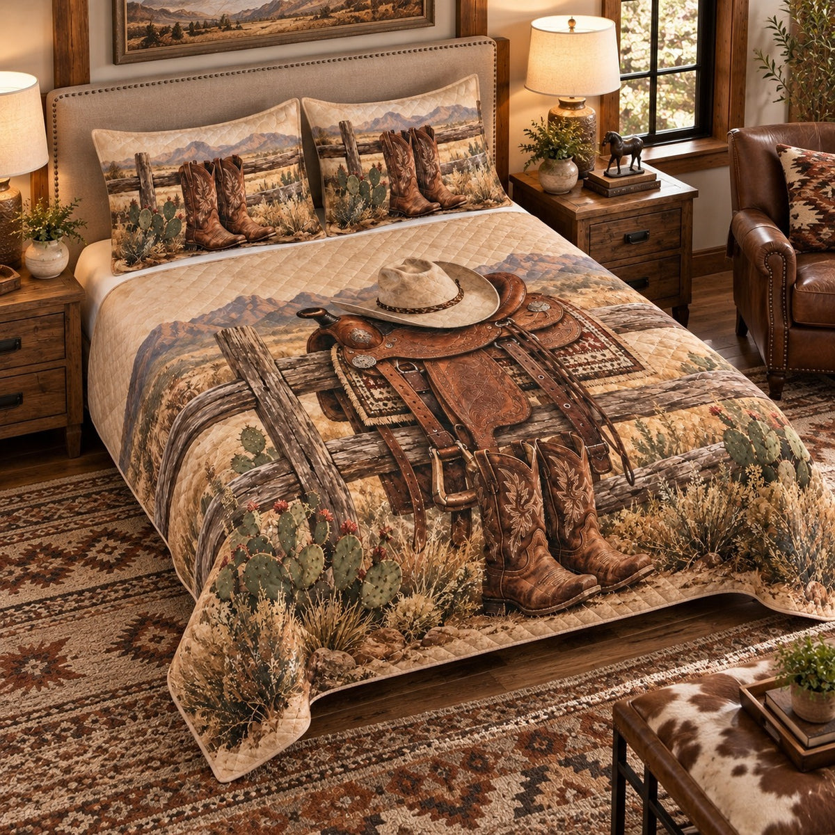 Western Cowboy Saddle Quilt Set — left angle view