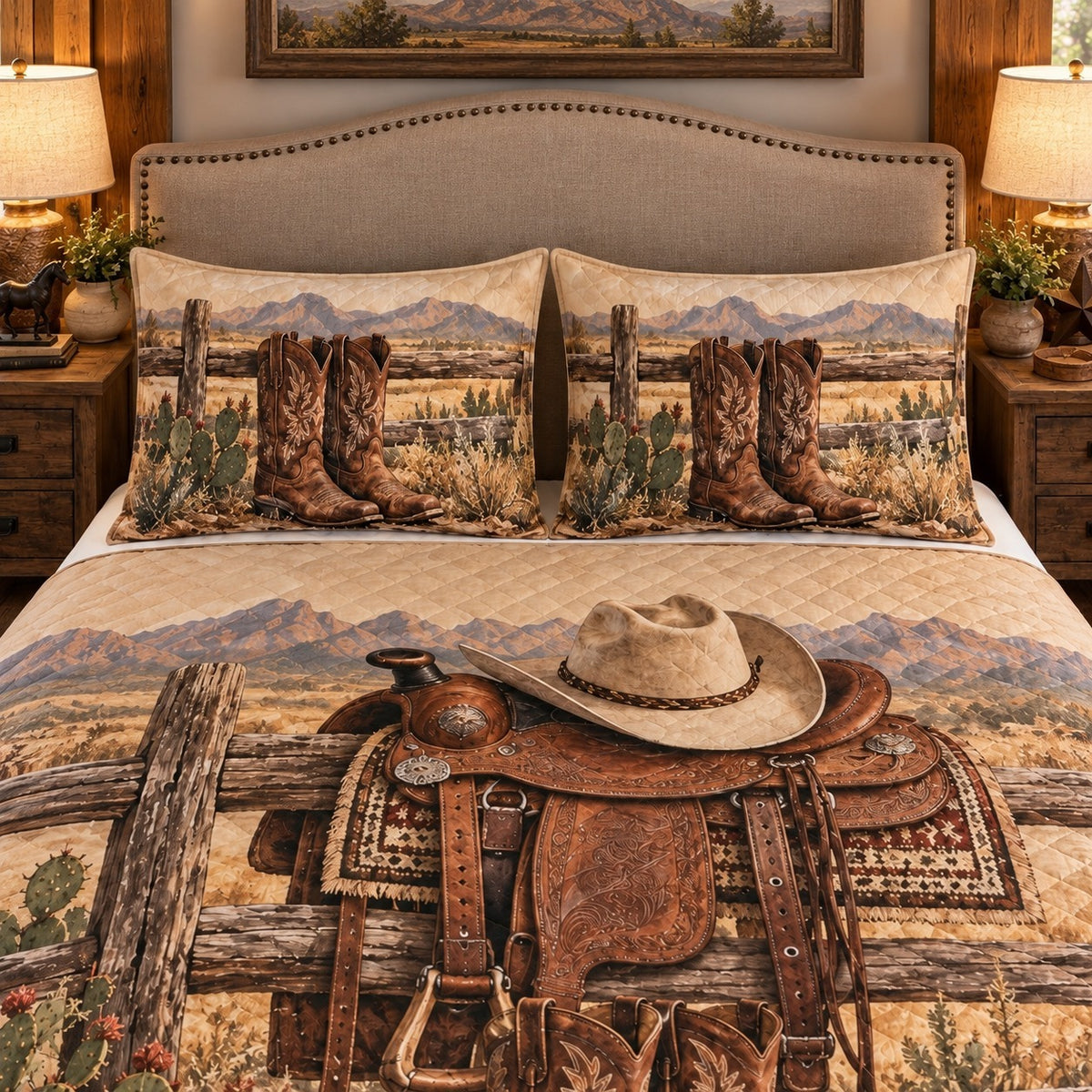 Western Cowboy Saddle Quilt Set — right angle view