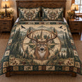 Whitetail Deer Compass Quilt Set – Rustic Hunting Cabin Bedding Gift
