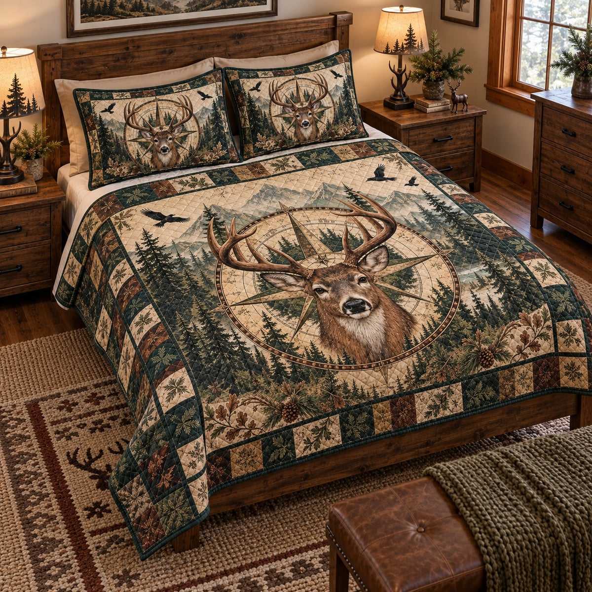 Whitetail deer compass quilt set – left angle
