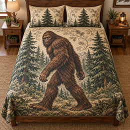 Woodland Bigfoot Quilt Set – Pine Forest Bedding Gift for Sasquatch Fans