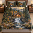 Woodland Waterfall Cabin Quilt Set – Rustic Mountain Bedding Gift for Cabin Lovers