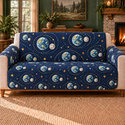 Earth Moon Duets sofa cover on a beige sofa