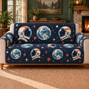 Earthrise Helmet Duets sofa cover on a beige sofa