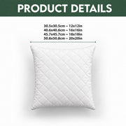 Quilted throw pillow size guide for 12, 16, 18 and 20 inch sizes