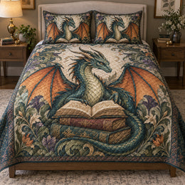 Fantasy Dragon Reading Books Quilt Set