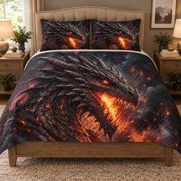 Fire Breathing Black Dragon Quilt Set